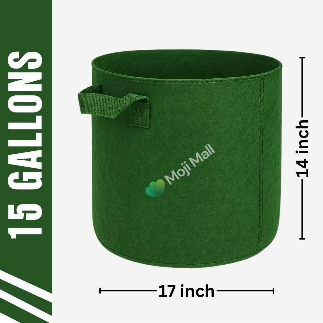 Durable green grow bag with 15-gallon capacity for home gardening