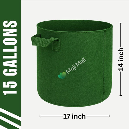 Durable green grow bag with 15-gallon capacity for home gardening
