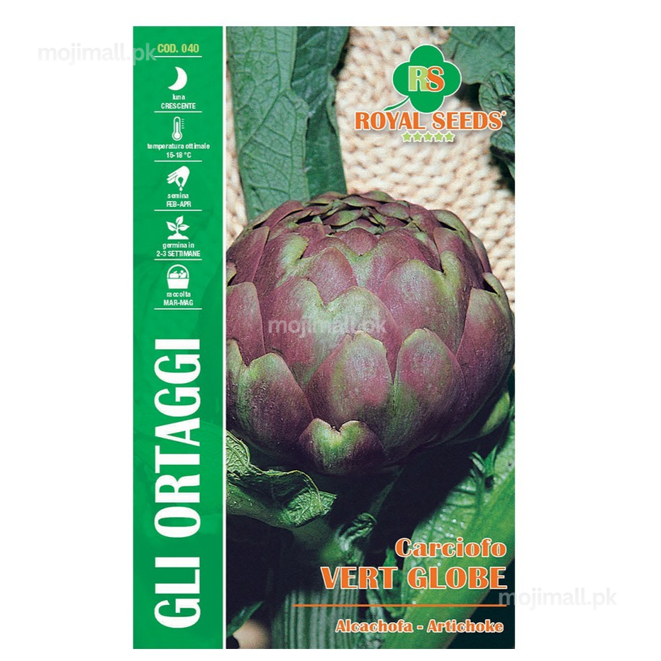 Royal Seeds artichoke seed packet with an image of an artichoke and brand logo.