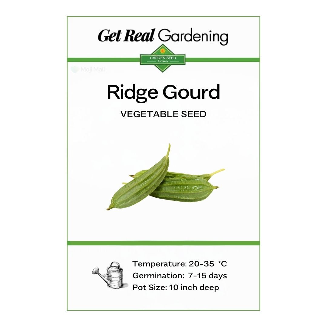 moji mall Ridge Gourd seed packet with images of green ridge gourds on a white background.
