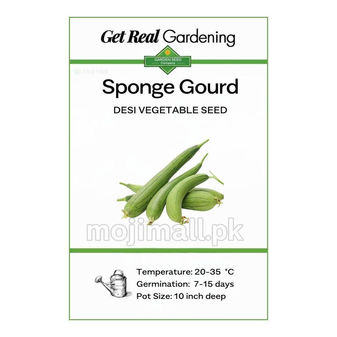 Sponge Gourd seed packet with green gourds and branding on a white background