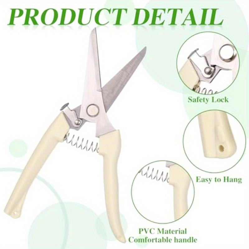 Gardening shears with safety lock and comfortable handle on a green background