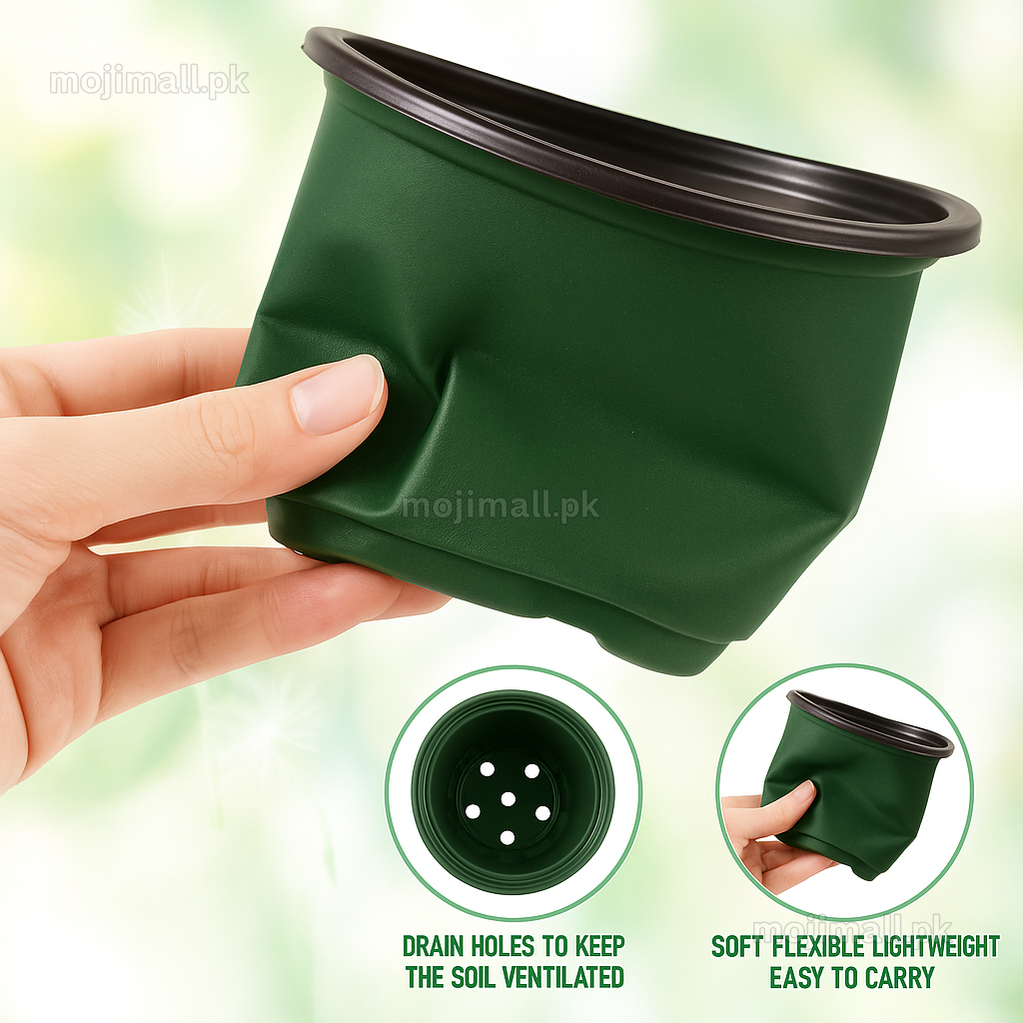 Pack of 5 Pots Flexible – Green (6 inch) Plastic Moji Mall Pakistan
