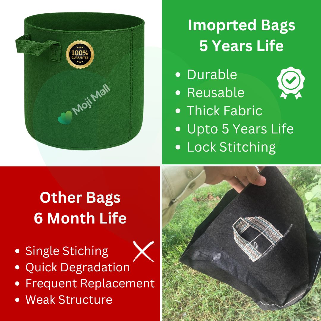 High-quality and low-quality grow bags displayed together for comparison