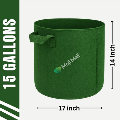 Durable green grow bag with 15-gallon capacity for home gardening