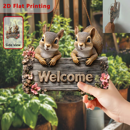 Squirrel Welcome Hanging Sign – Garden and Door Décor