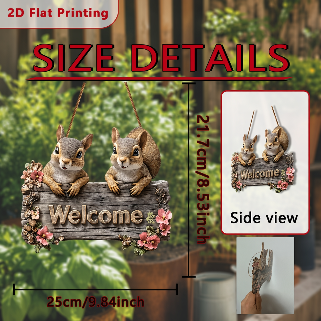 Squirrel Welcome Hanging Sign – Garden and Door Décor