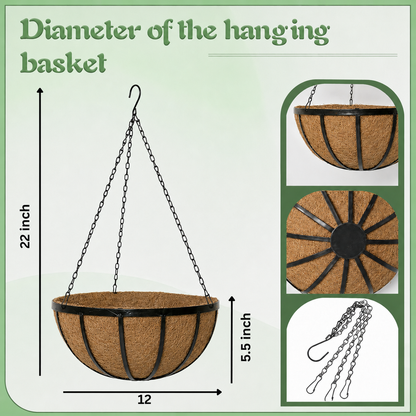 Pack of 2 Coconut Hanging Baskets with Chains 12 inch