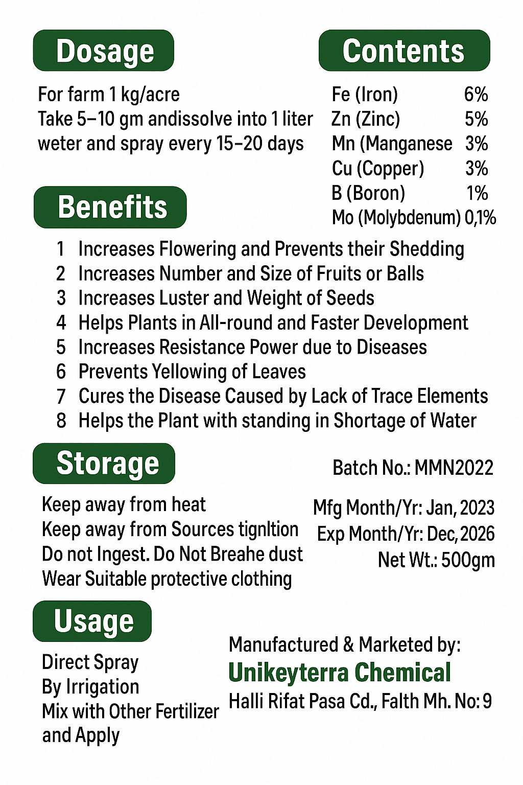 Micronutrients (unikeyterra) 500g
