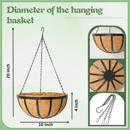 Pack of 2 Coconut Hanging Baskets with Chains 10 inch