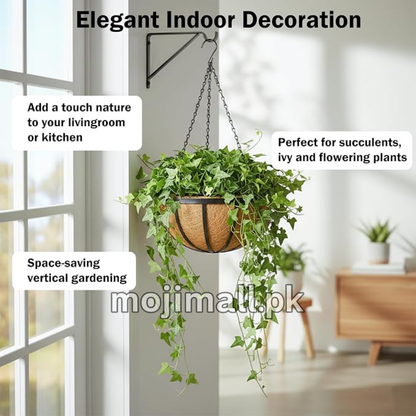 Pack of 2 Coconut Hanging Baskets with Chains 10 inch