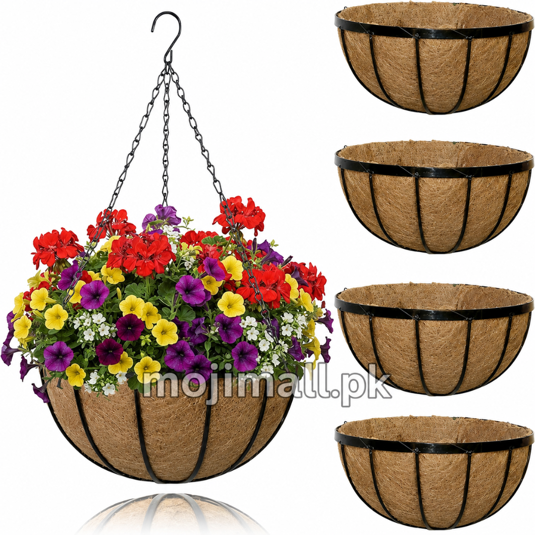 Pack of 2 Coconut Hanging Baskets with Chains 12 inch
