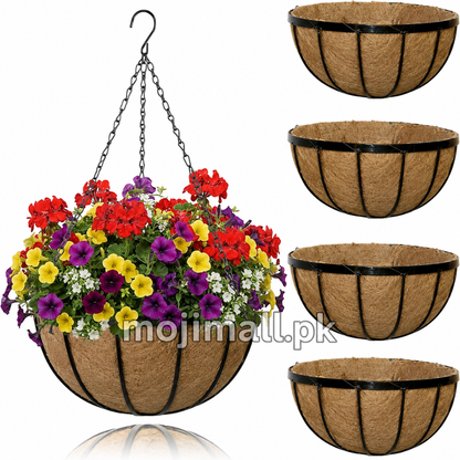 Pack of 2 Coconut Hanging Baskets with Chains 12 inch