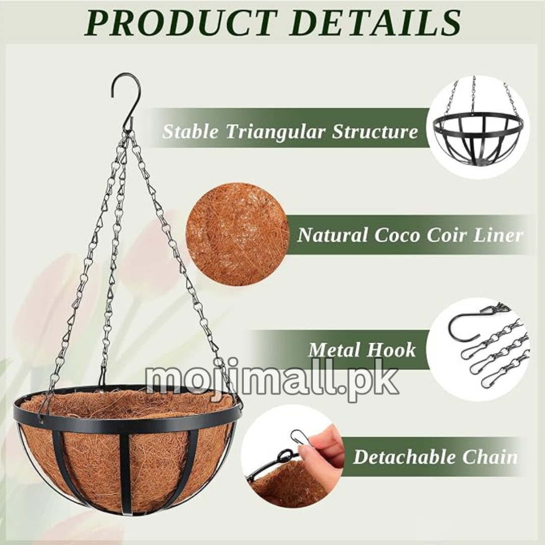 Pack of 2 Coconut Hanging Baskets with Chains 10 inch