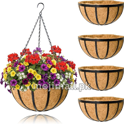 Pack of 2 Coconut Hanging Baskets with Chains 10 inch