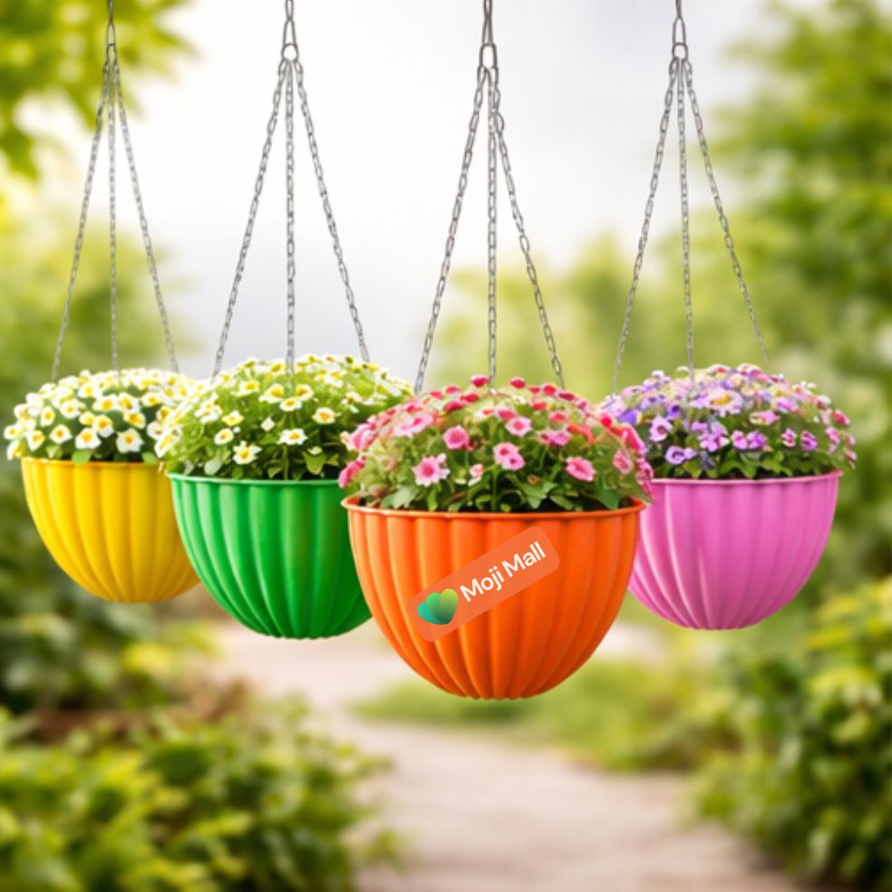 Pack of 4 Hanging Basket (With Chains) Flower Design