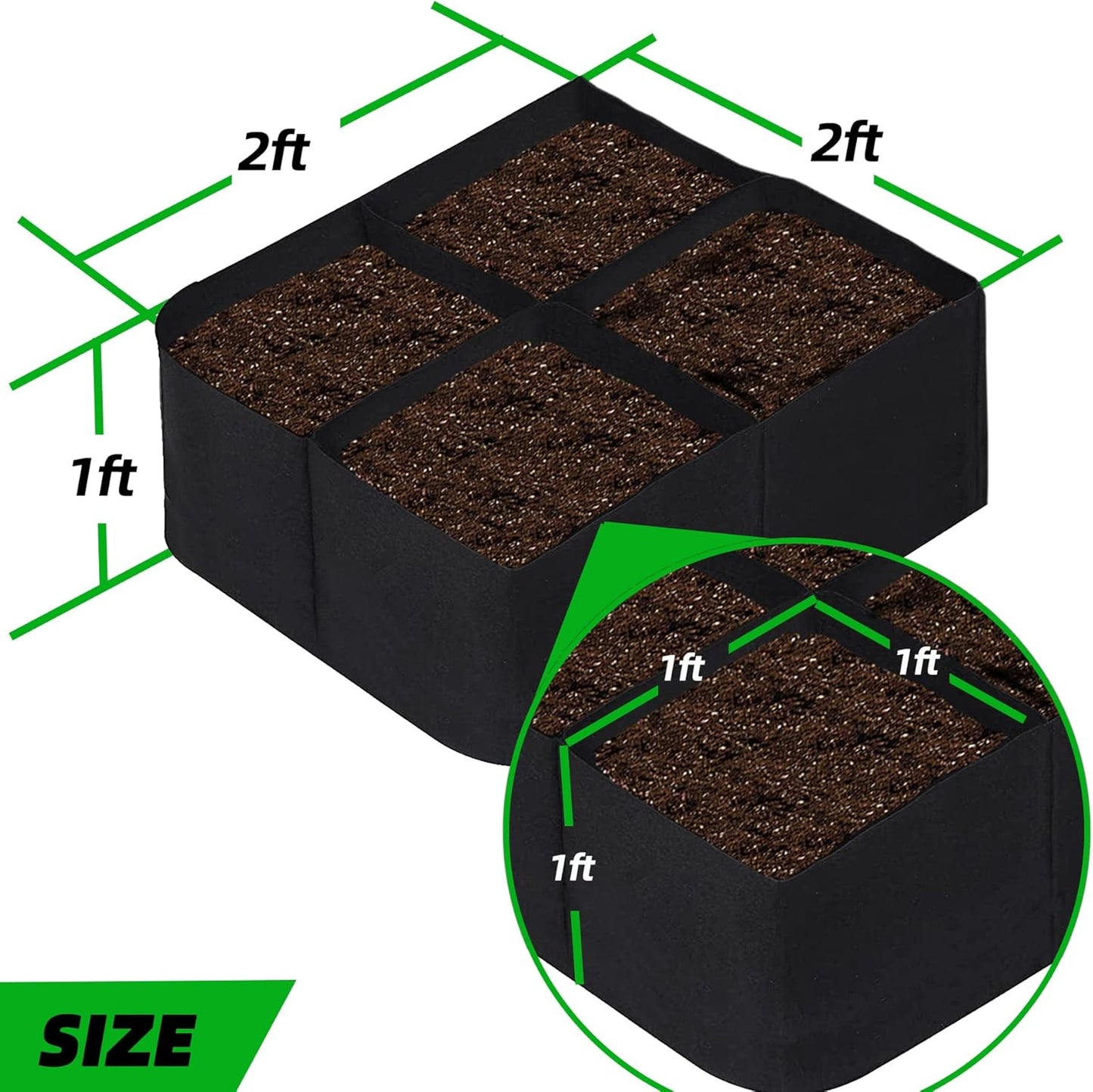 Kiyari - Green - Garden Bed - 2ftx2ft