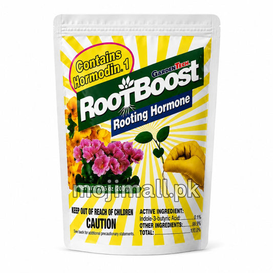 RootBoost rooting hormone for helping plant cuttings develop new roots during propagation in Pakistan by Moji Mall.
