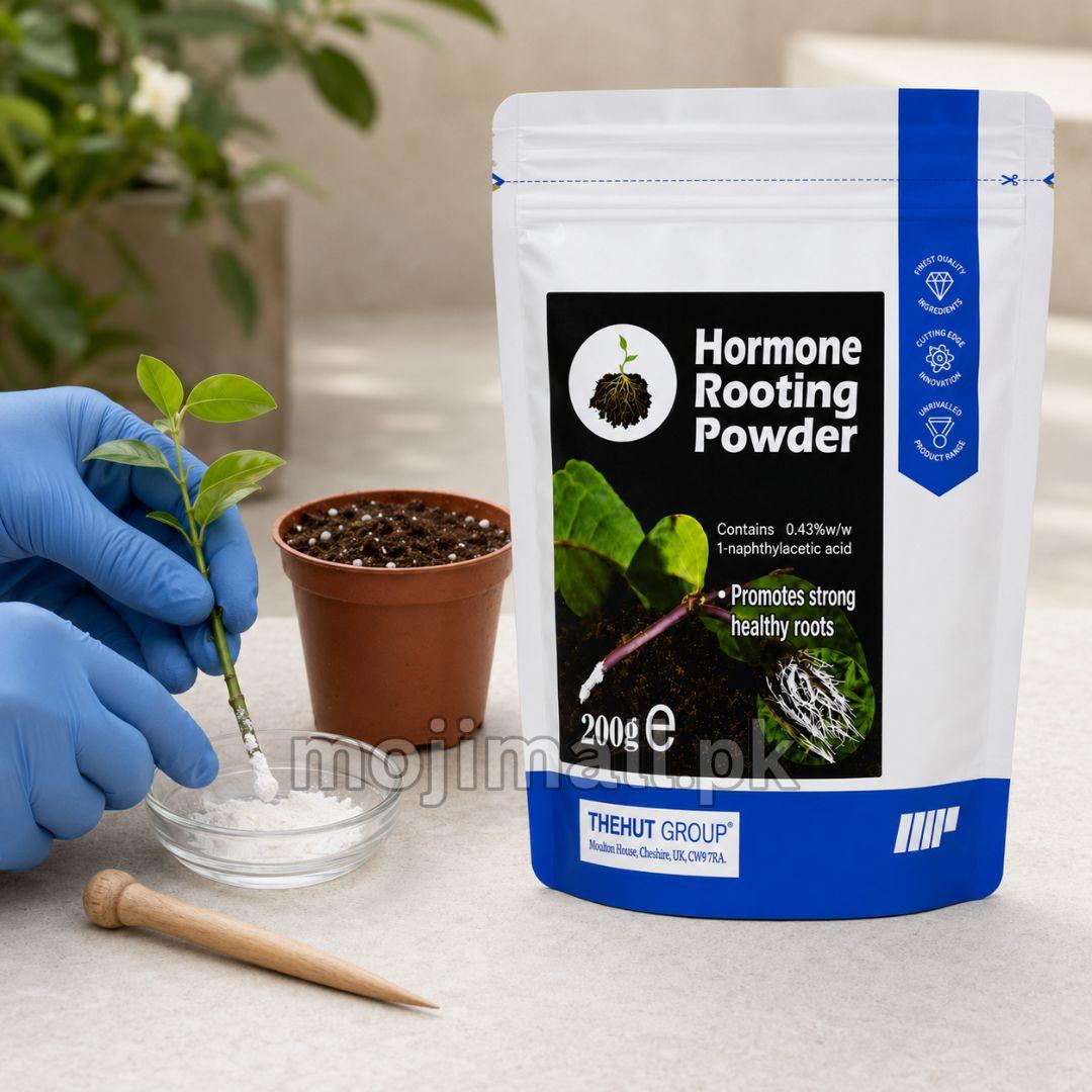 Plant rooting powder containing NAA rooting hormone for propagating suitable stem cuttings in Pakistan by Moji Mall.