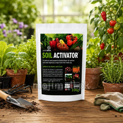 Soil activator for improving garden soil and supporting healthy plant growth in Pakistan by Moji Mall.
