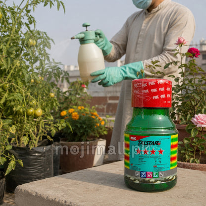 Talstar insecticide and miticide containing Bifenthrin 10% EC for control of listed insect and mite pests in Pakistan by Moji Mall.
